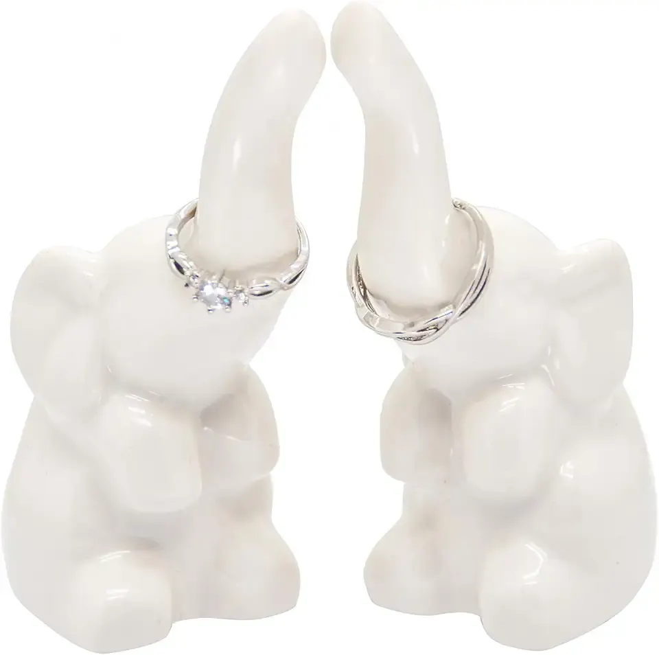 BARBIZON WAGON Elephant Ring Holder 2 Pack, White, Ceramic, Jewelry Storage