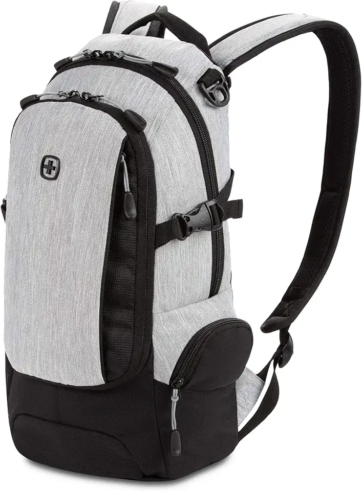 SwissGear 3598 Backpack, Narrow Daypack, Ideal for Commuting and School, Light Grey/Heather