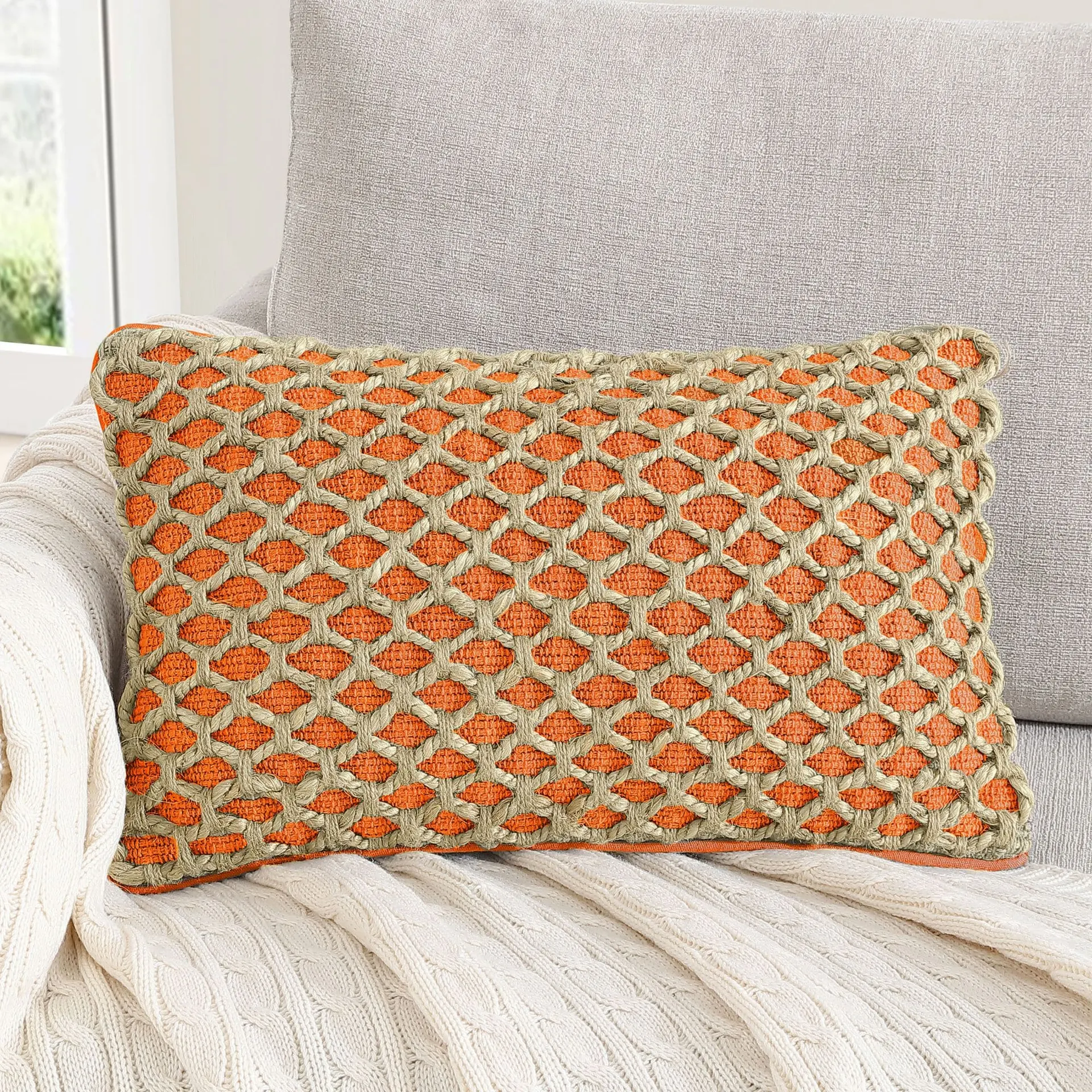 Boho Living Jada Harvest Orange 12-in x 20-in Decorative Pillow Cover