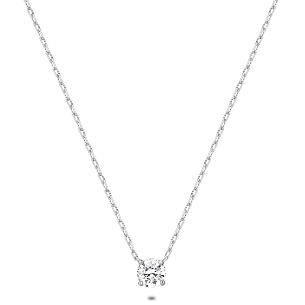 Halsketting in zilver, 1 zirkonia, 7 mm