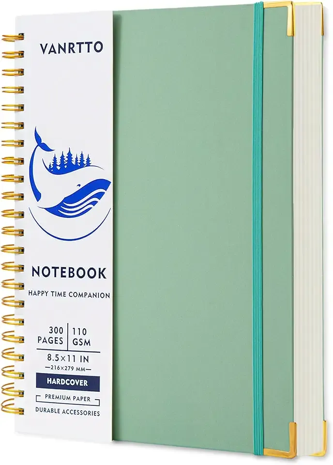 Spiral Notebook, Hardcover 8.5 x 11 IN College Ruled Notebooks, 300 Pages Notebooks for Work and School, 110 GSM Thick Papers Journals for Writing, Office Supplies for Women and Men Green