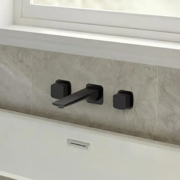 GRANDJOY 8 in.​ Long Spout Double Handle Wall Mount Roman Tub Faucet with Spot Resistant 4.​8 GPM in Matte Black Valve Included