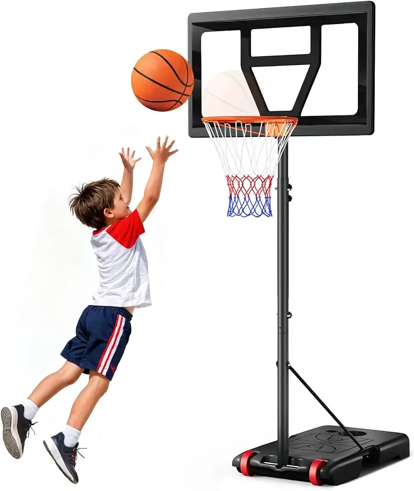 Kids Basketball Hoop Outdoor Height Adjustable 3-7 FT, Portable Basketball Goal System for Kids Youth Teens in Backyard/Driveway/Indoor, Shatterproof Backboard and Stable Base