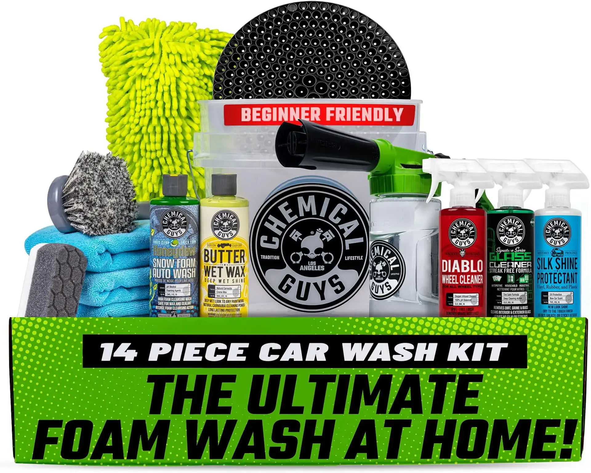 Chemical Guys, 14-Piece Arsenal Builder Car Wash Kit with Foam Blaster 6 | Foam Blaster, bucket, towels, soaps and waxes in one set, works with a garden hose, a gift-ready starter kit