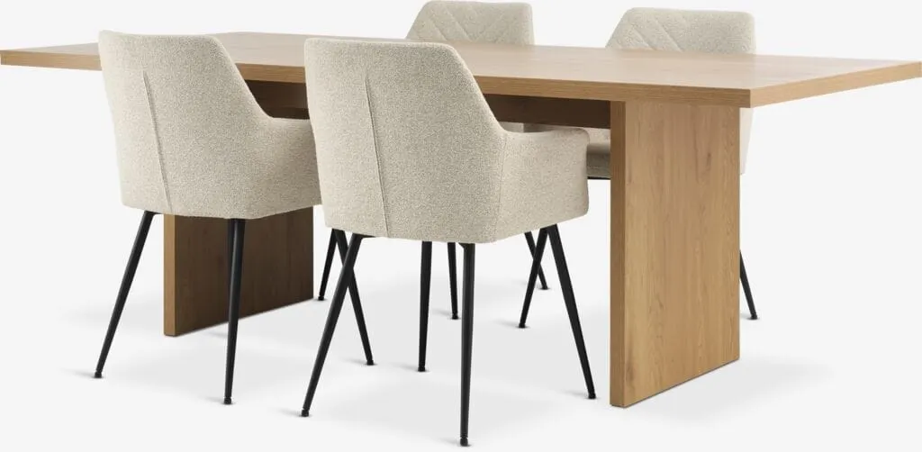 MUNKEBY Tavolo L220 rovere caldo+ 4 PURHUS Sedie avorio/nero