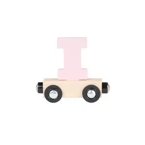 Lettre "I" wagon en bois - rose clair