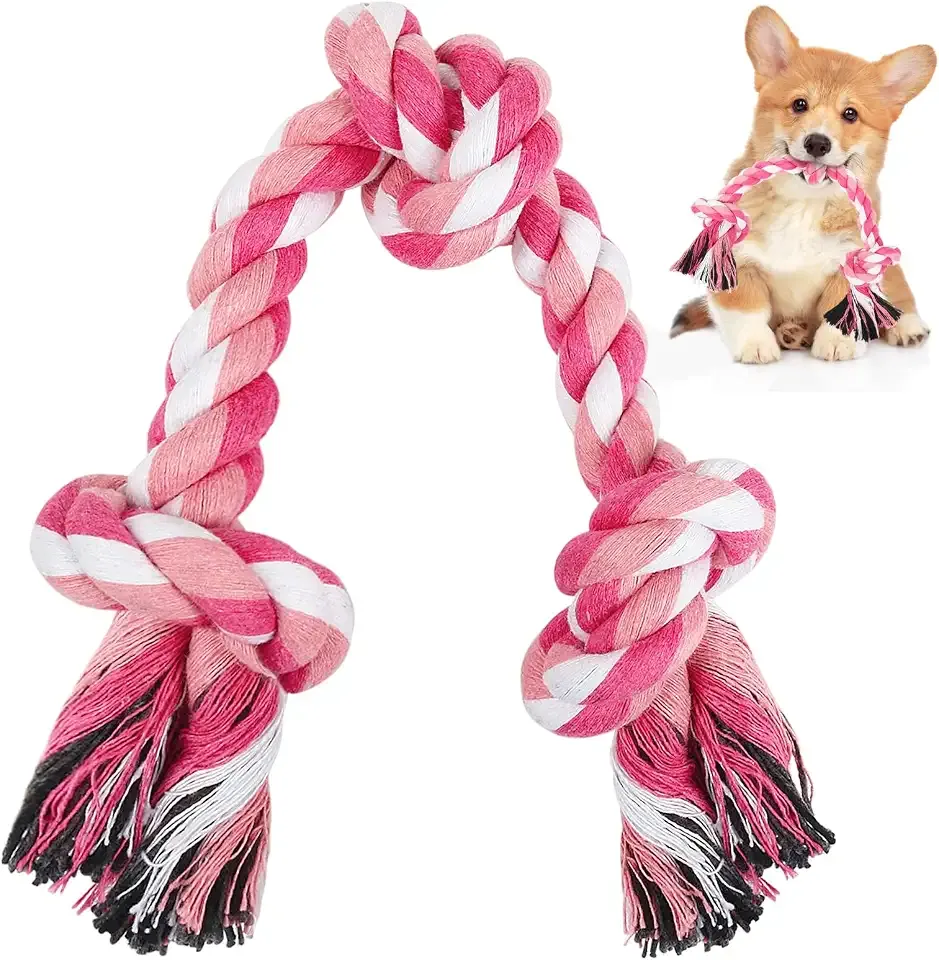 SZEE Dog Rope Toy, Rope Toys for Dogs, Suitable for Small Breeds Puppies | 3 Knots 14 inches, Energy Release, Boredom Relief and Teeth Cleaning ( Pink )