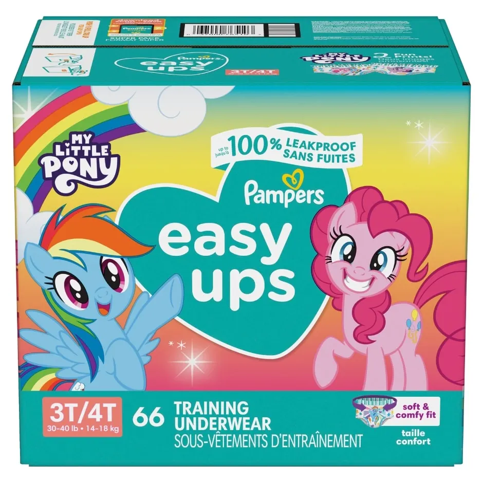 Pampers Easy Ups Training Underwear Girls Size 5 3T4T, 66 Count