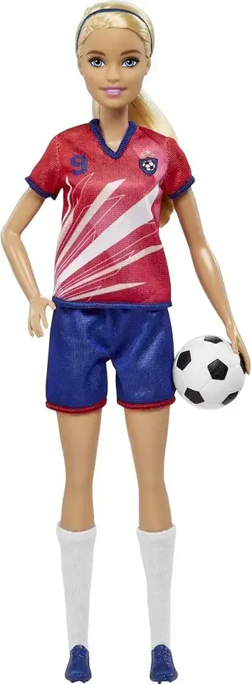 Careers Fashion Doll & Accessory, Soccer Player with Blonde Ponytail, #9 Uniform, Tall Socks, Cleats & Ball