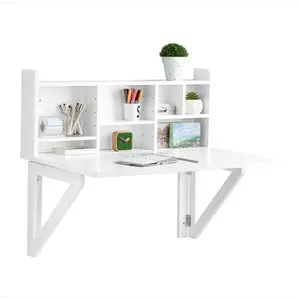 Mesa Plegable de Pared con Estante Integrado Mesa de Escritorio Color Blanco Mesa de Ordenador 90 x 60 x 78 cm FWT07-II-W SoBuy ES