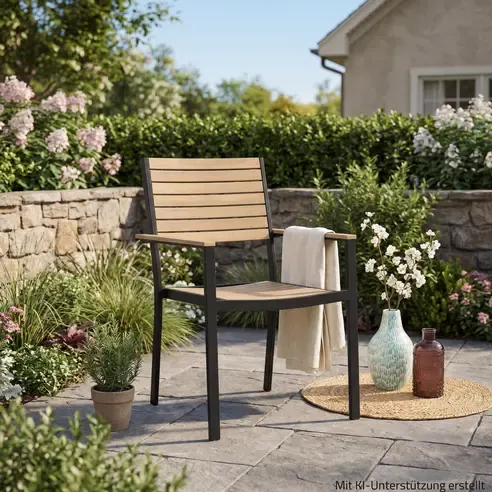 Stuhl - holzfarben - schwarz - Akazie - Aluminium