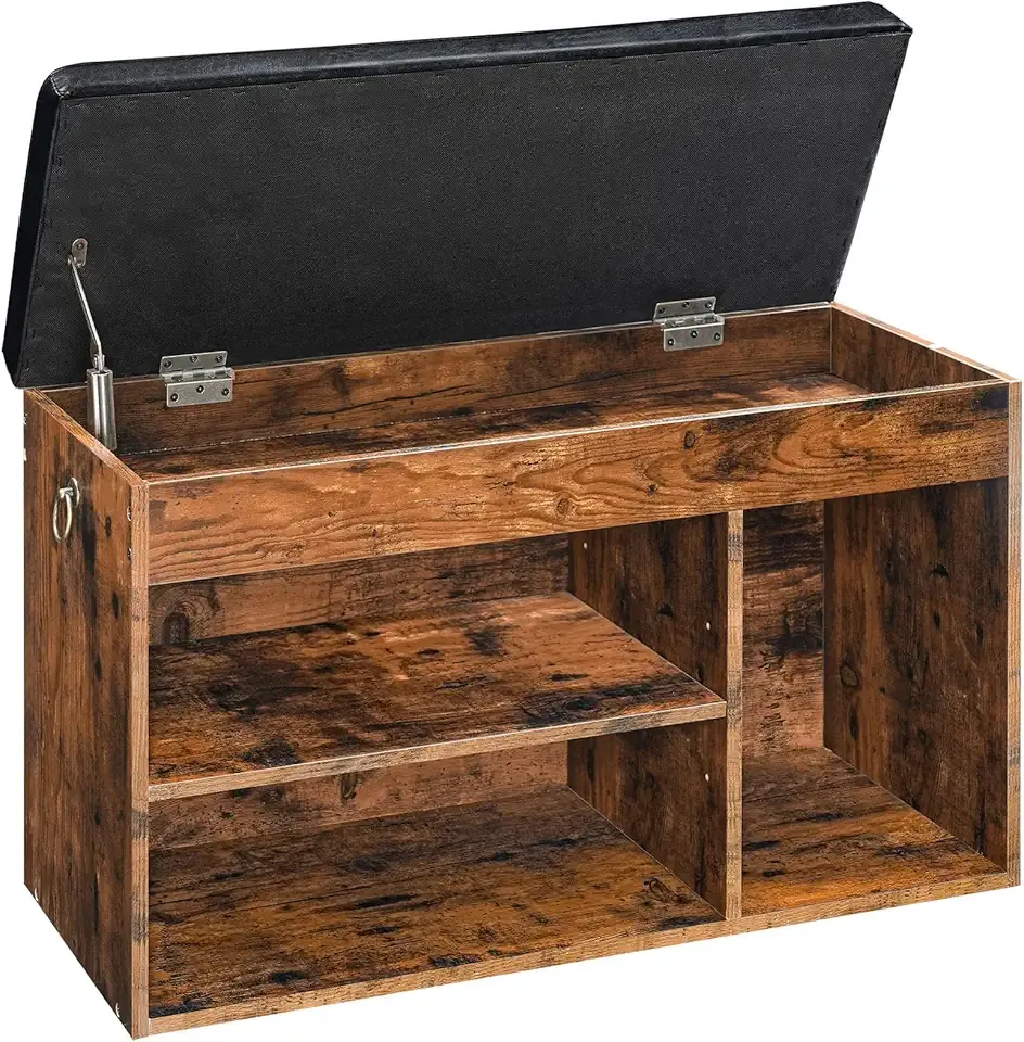 HOOBRO Shoe Storage Bench with Padded Cushion, Entryway Bench with Flip-Open Storage Box and Adjustable Shelf, Shoe Rack with Hidden Compartment, for Entryway, Living Room, Rustic Brown BF40HX01