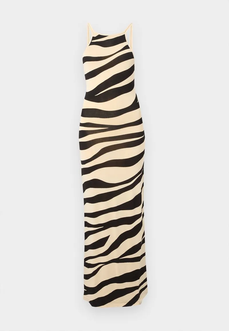 ROBE LONGUE ENCOLURE AMERICAINE PRINT - Strikket kjole - ecru/noir