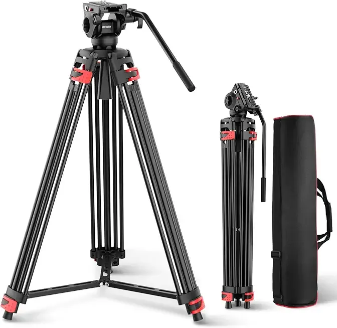 NEEWER Basic 74" Video Tripod with Fluid Head , Metal Camera Tripod with Smooth Friction Damping, Mid Level Spreader, Quick Release Plate Compatible with Manfrotto 501, Max Load 17.6lb, TP37