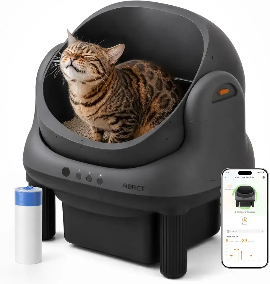 ABRCT Open Top L1 Self Cleaning Litter Box,Electronic Hands-Free,Smart Robot,Automatic Cleaning Litter Box-App Control and Safe Anti-Pinch,with Safety Sensors and Liner for Medium-Sized Cats,Black