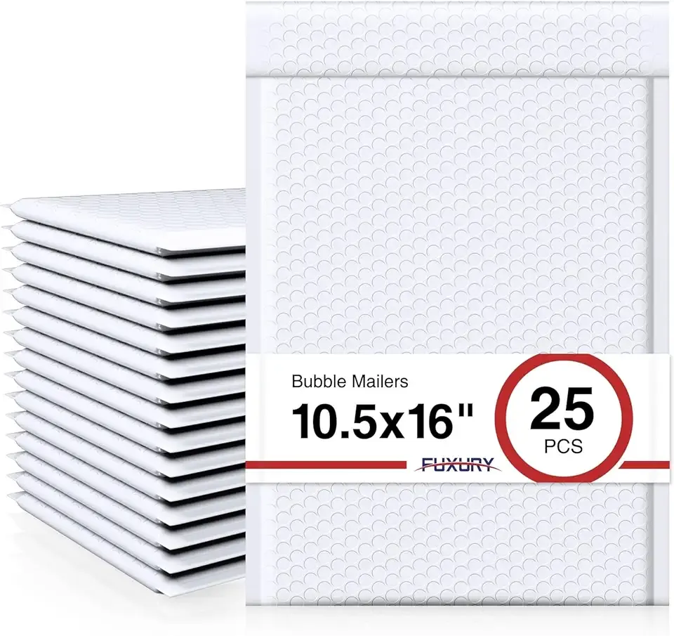 Fuxury White Bubble Mailers 10.5x16 Inch 25 Pack, Self Seal Padded Envelopes Waterproof Shipping Bags, Padded Mailers, Bubble Bags for Mailing, Packaging, Small Business, #5