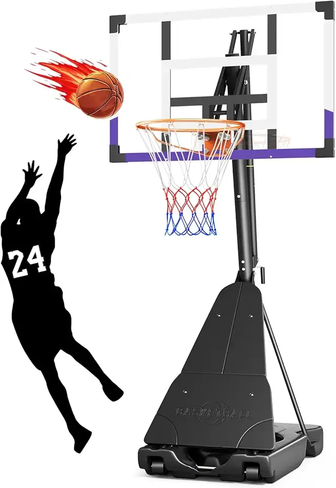TONBUX Basketball Hoop Outdoor 44/48/54 Inch PC Backboard, 10FT Adjustable Basketball Goal, Portable Basketball Hoop for Kids/Teens/Adults in Backyard, Driveway and Indoor
