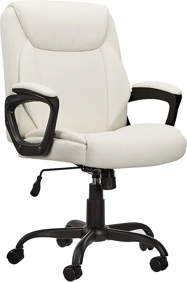 Classic Puresoft PU Padded Mid-Back Height Adjustable Office Computer Desk Chair with Armrest, 26"D x 23.75"W x 42"H, Cream