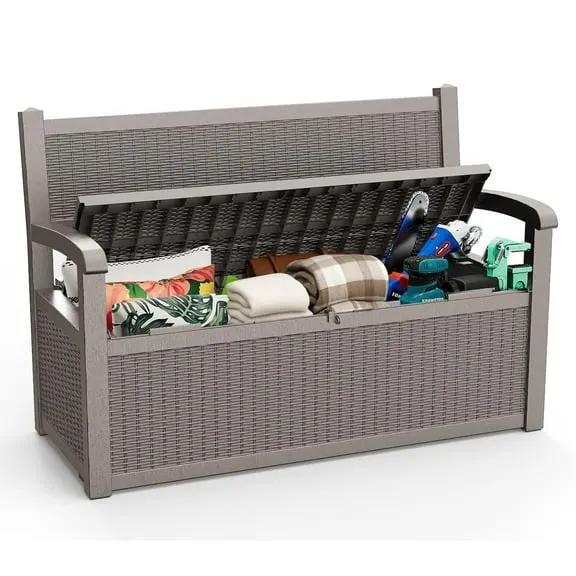 FICARTS 80 Gallon Resin Outdoor Storage Bench - Waterproof, 550 lbs Capacity, Yard & Pool Use, Coffee $159.99