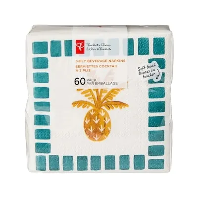 3 Ply Beverage Napkins 60 Pack - Pineapple
