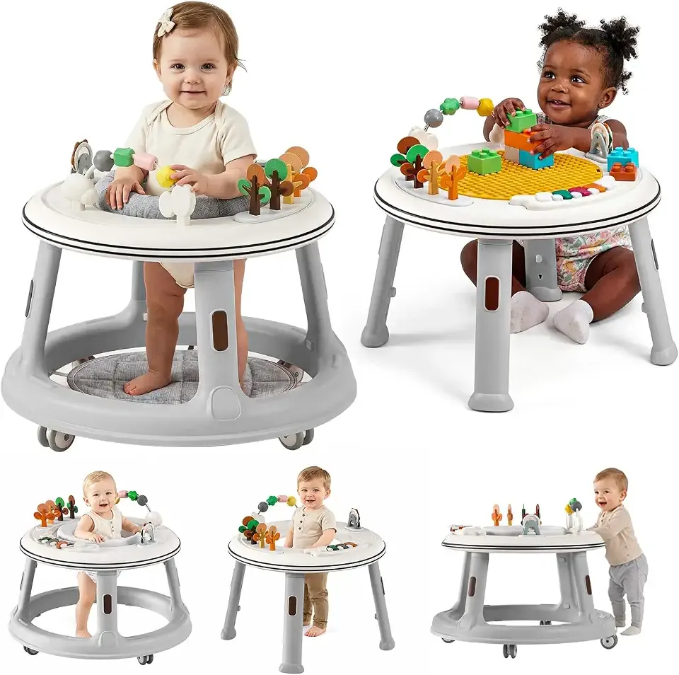 5-in-1 Baby Walker with Wheels, Bouncer, Push Walker & Building Block Table | Activity Center | 360° Swivel Seat | Adjustable Height | Music & Lights | ASTM & CPSIA Certified | for 6-18 Months Boys Girls