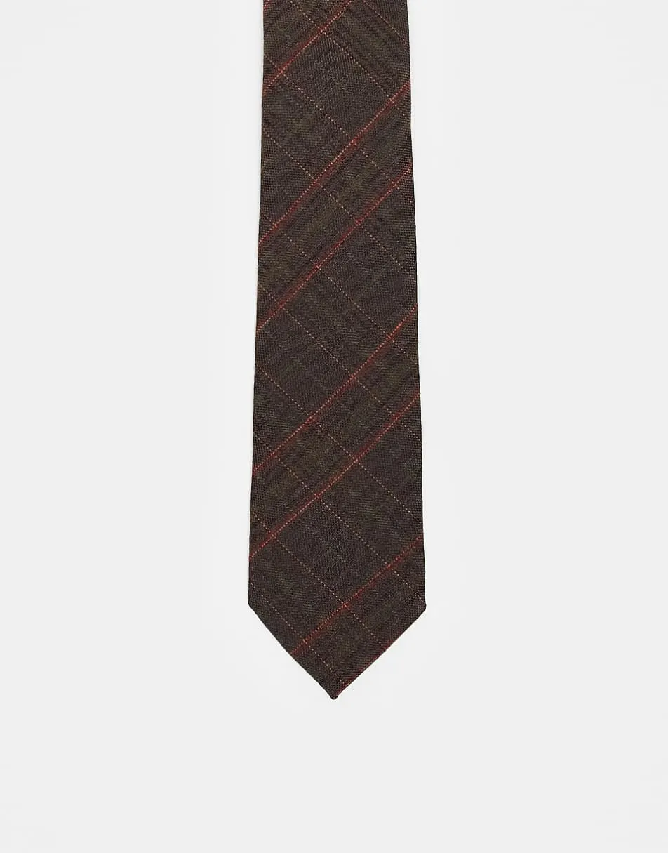ASOS DESIGN heritage check tie in brown