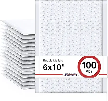Fuxury Bubble Mailers 6x10" 100 Pack White Padded Envelopes Usable Size 6x9