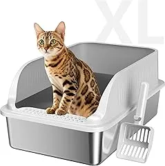 Stainless Steel Cat Litter Box with Lid, XL…