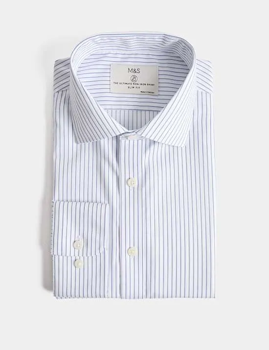Ultimate Gestreiftes Slim Fit Hemd aus Baumwolle, bügelfrei