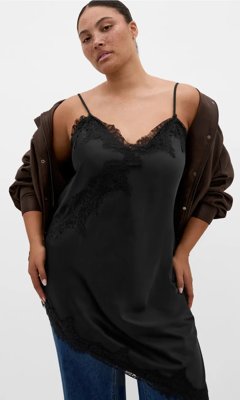 Lace Trim Asymmetrical Hem Tunic - black
