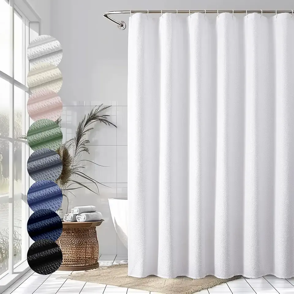 OVZME Berry White Shower Curtain, Embossed Textured Fabric Shower Curtain for Bathroom - Soft Cloth & Hotel Spa Luxury, Water Repellent, Machine Washable Shower Curtain, 72X72, White