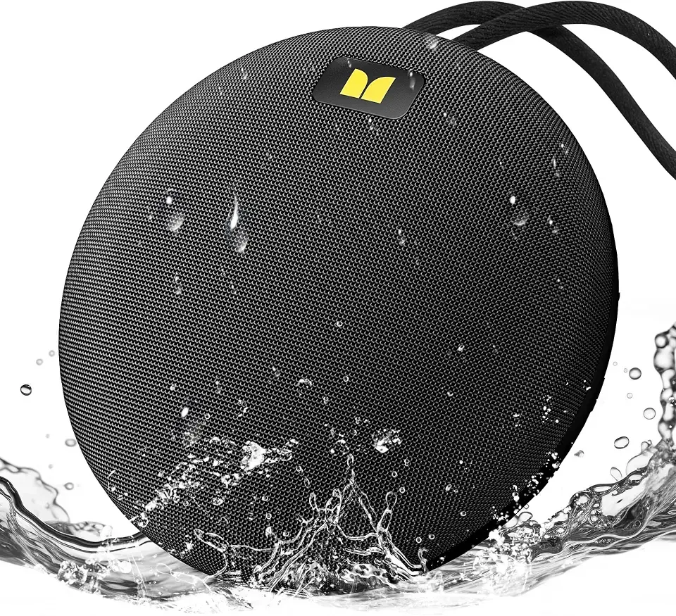 Monster Ripple Shower Bluetooth Speakers, IPX8 Waterproof Shower Speaker, Bluetooth 6.0 with Wireless Stereo Pairing and Hands-Free Calling, Portable Outdoor Speakers, Black