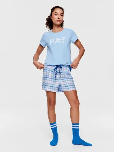 Blue Check 100% Cotton Mid Short