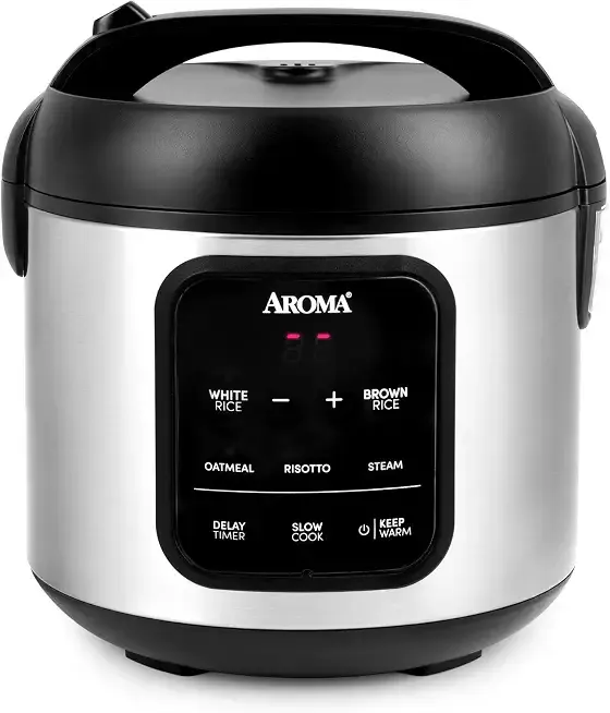 AROMA Digital Rice Cooker, 4-Cup (Uncooked) / 8-Cup (Cooked), 2 Qt, Steamer, Multicooker, Slow Cooker, Oatmeal Cooker, Auto Keep Warm, Stainless Steel Exterior