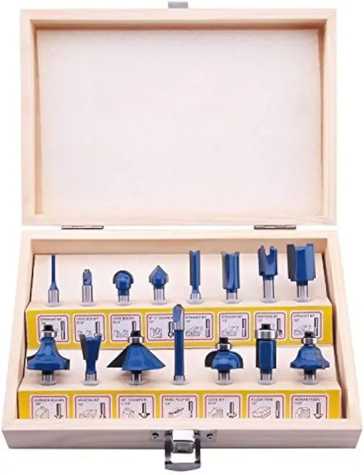LU&MN Carbide Tipped Router Bits (15 PCS) with 1/4" Shank, Wood Milling Saw Cutter , All Purpose (Woodworking Tools for Home Improvement and DIY)