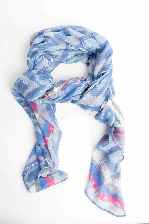 Blauwe sjaal met grafische print