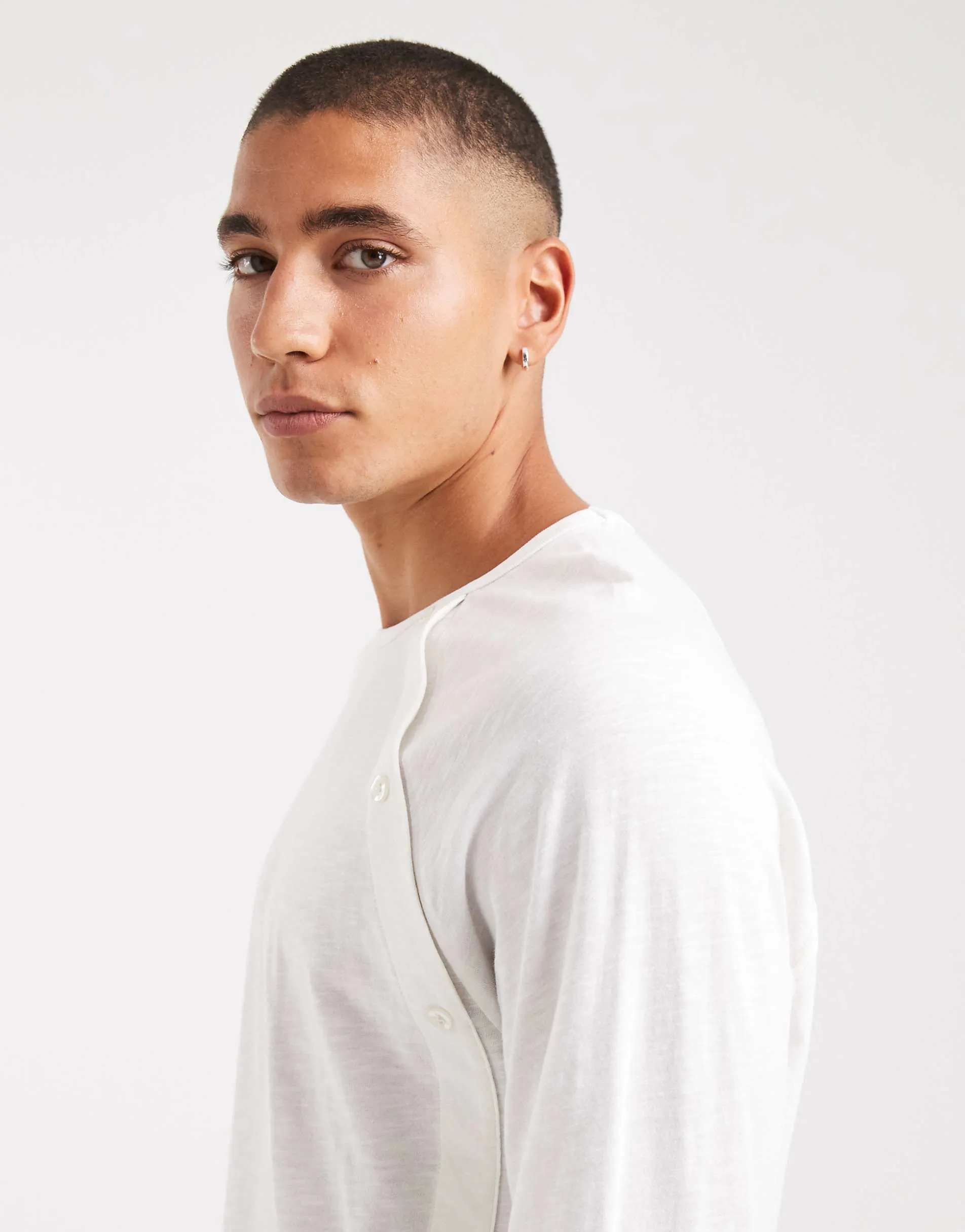 COLLUSION long sleeve henley with asymmetric buttons in ecru