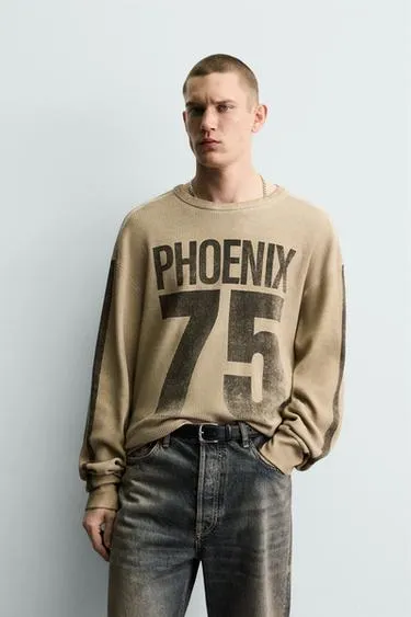 PRINTED WAFFLE-KNIT SWEATSHIRT