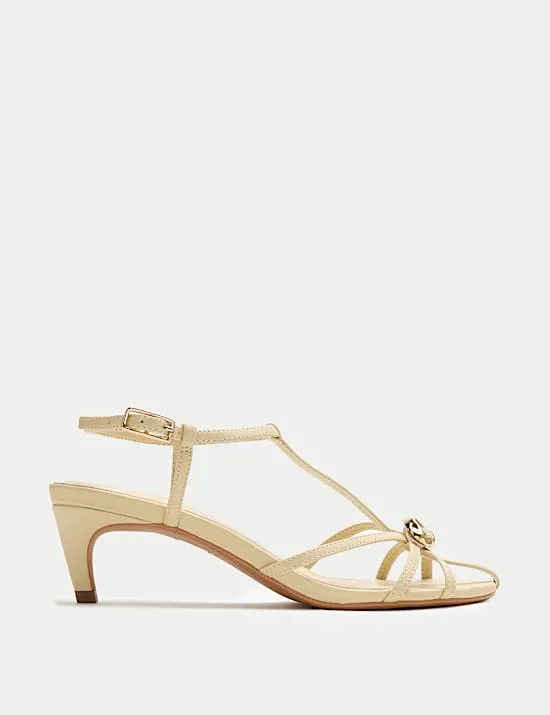 Gold Trim Strappy Kitten Heel Sandals