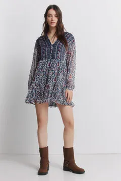 Vestido corto gasa lentejuelas