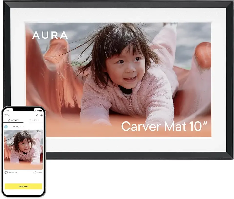 Aura Digital Picture Frame - 10.1" HD Mat Display | Wirecutter's Best Digital Frame for Gifting - Send Photos Directly from Your Phone from Anywhere | Quick & Easy Setup Over WiFi - Free App | Black