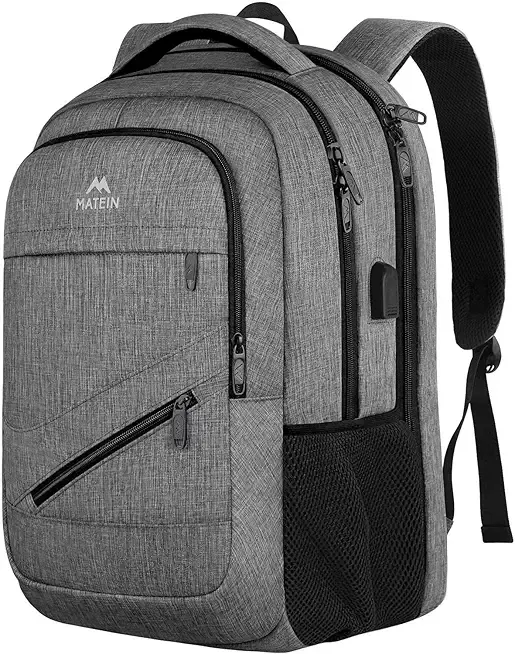 MATEIN Travel Laptop Backpack, 17 Inch Work TSA Approved Carry on Backpack, Large Computer Business Bag for Men Women with USB Port and Trolley Sleeve, College School Rucksack Book Bag, Grey