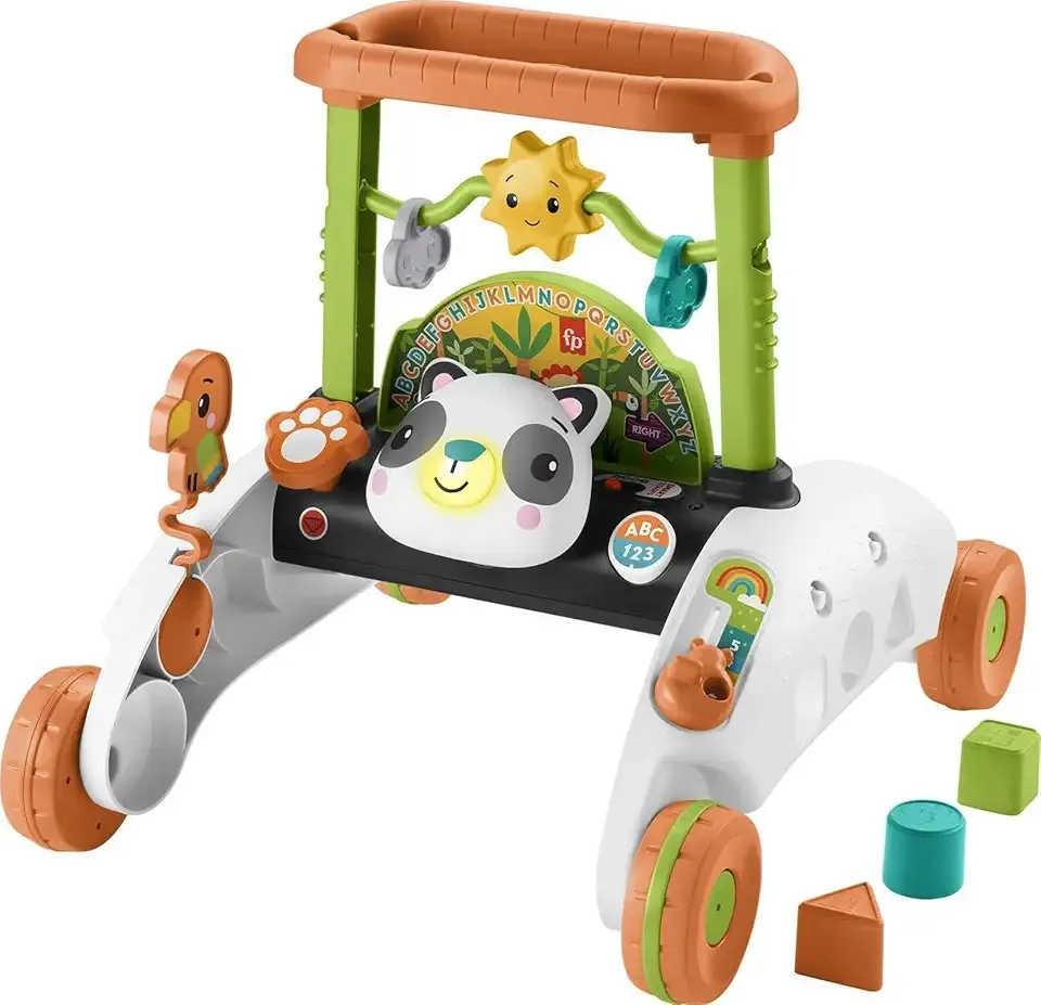 Fisher-Price Baby Push Toy 2-Sided Steady Speed Panda Walker Musical Learning Activity with 3 Blocks for Infants Ages 6+ Months (Amazon Exclusive)
