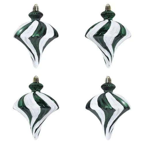 Enchanted Forest® Dark Green Spiral Shatterproof Ornaments - 4 Pack