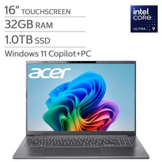 Acer Aspire 16" AI Copilot+ PC Touchscreen Laptop — Intel Core Ultra 9 processor 288V — WUXGA (1920 x 1200) — 32GB RAM — 1TB SSD — Windows 11 Home — Steel Gray