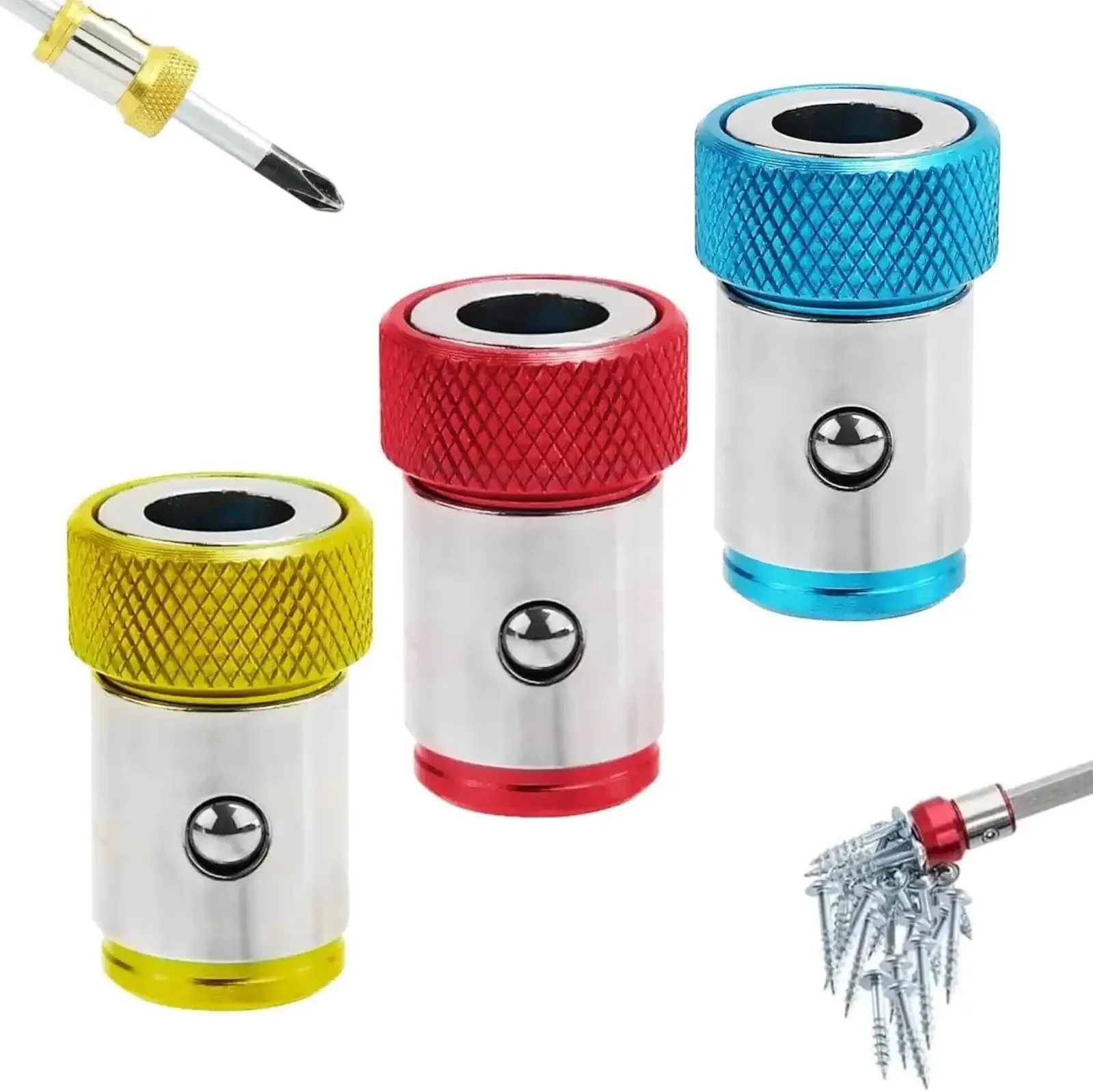 Upgraded Screwdriver Head Magnetic Ring, 1/4 Inches/ 6.35mm Universal Magnetizer Screw Removable for Hex Screwdriver and Power Bits, Metal Magnetic Screw Ring Bit Magnetizer Tool (Mix)