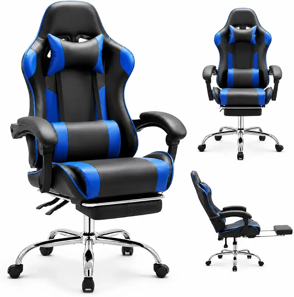 Ergonomic Gaming Chair, Video Gaming Chair for Adults, Silla Gamer, Video Game Chairs with Footrest and Headrest, High Back Computer Chair, 360° Swivel, Height Adjustable