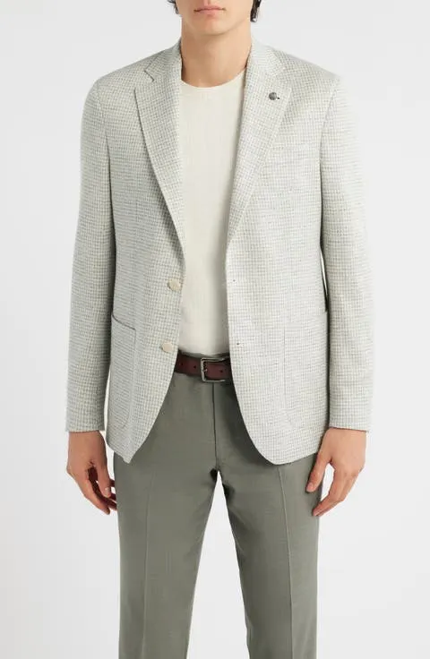 Hampton Cream & Green Houndstooth Knit Linen & Cotton Sport Coat