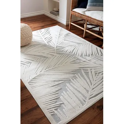 allen + roth with STAINMASTER Flora Blue Rectangular Indoor/Outdoor Floral/Botanical Throw rug