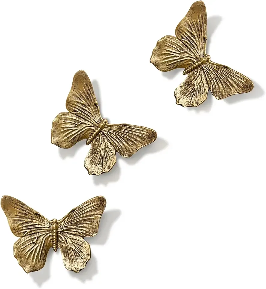 GUSFREUD 3D Butterfly Wall Decor Set – Resin Wall Decorations for Living Room, Bedroom, Garden, Yard, Outdoor and Gallery Walls - Antique Copper - Set of 3
